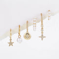 6pcs New Design Pearl Pendant Zircon Earrings 18K Gold Plated Brass Earrings Small and Delicate Star Six Sets Earrings for Women