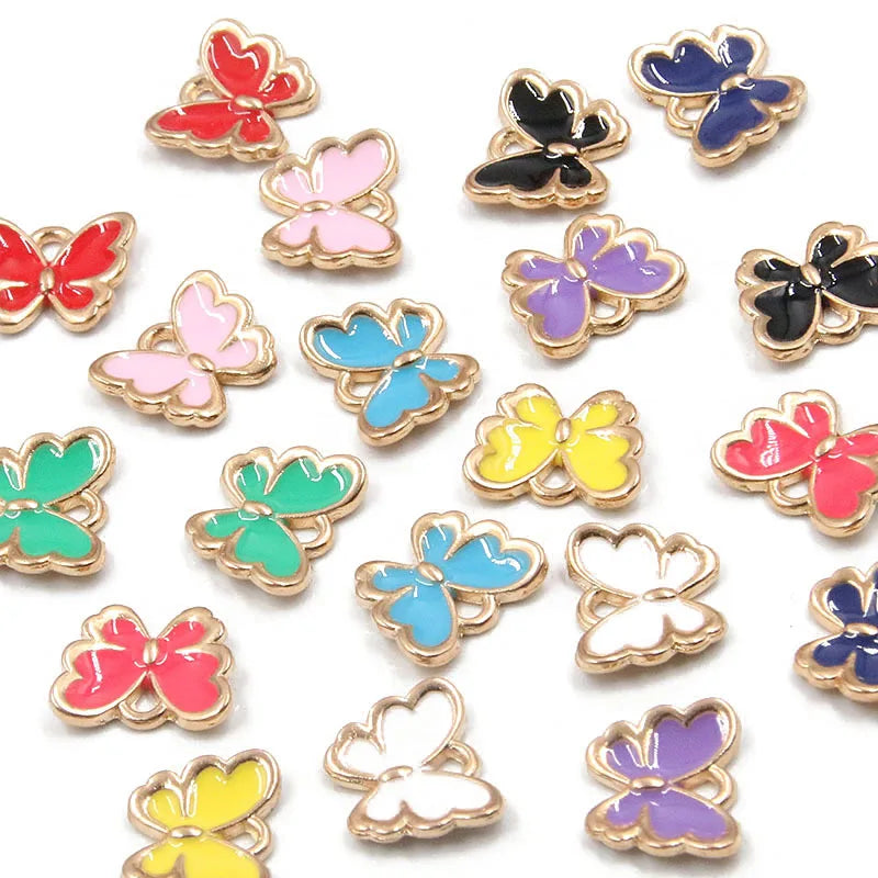 13mm Butterfly Earrings Charms Drip Oil Alloy enamel pendant Mixed Color Butterfly Bracelet Charms