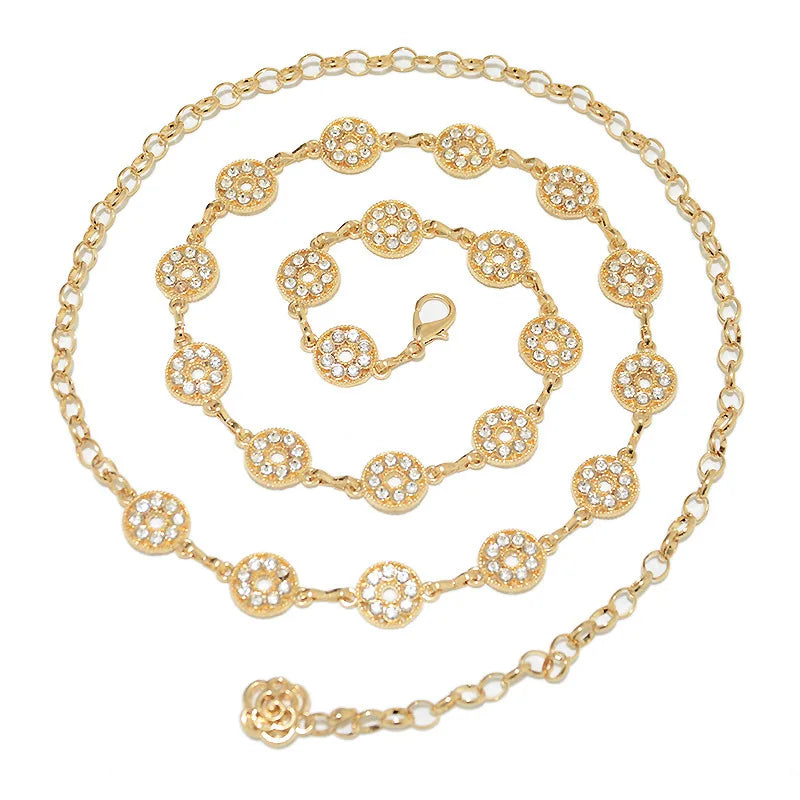 Wholesales Rhinestone Waist Chain Belt for Dress Fashion Accessories Hot Sale Gold Body Metal Chain Belt Girls