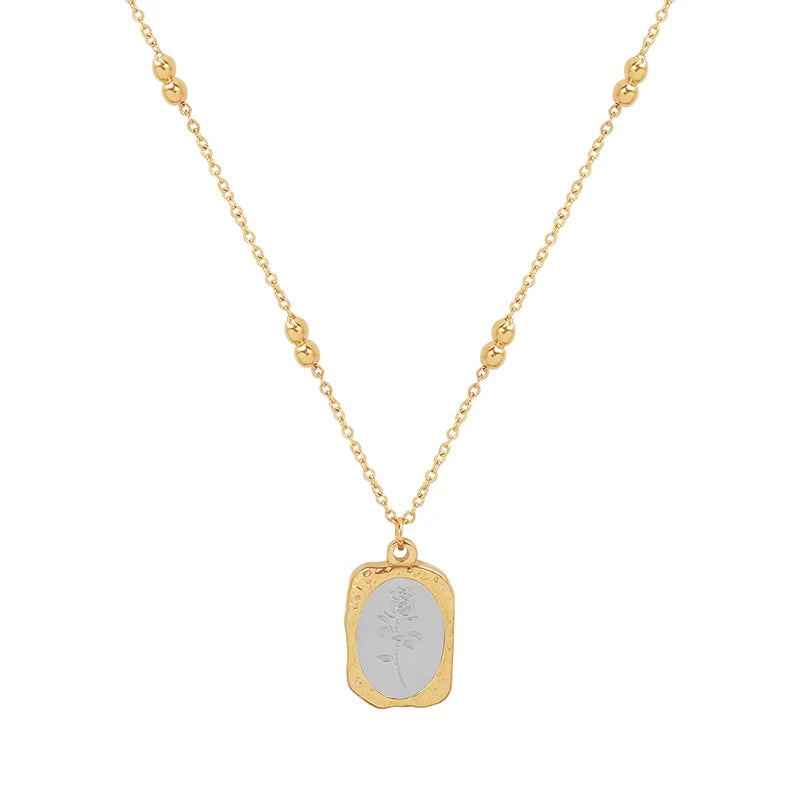 Wholesale Silver Rose Oval Pendant Stainless Steel Necklace Jewelry Gold Irregular Square Pendant for Women