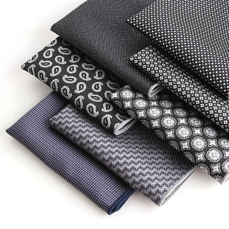 New Polyester Silk Woven Black Square Pocket Shirts Bulk Hanky Towel Handkerchief for Men