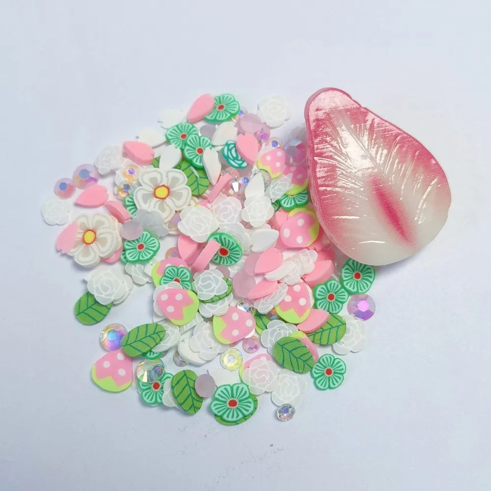 Wholesale Pink Strawberry Flower Polymer Clay Slices Mix for Nail Art Slime Resin Crafts and Phone Case Decoration MegaBDM