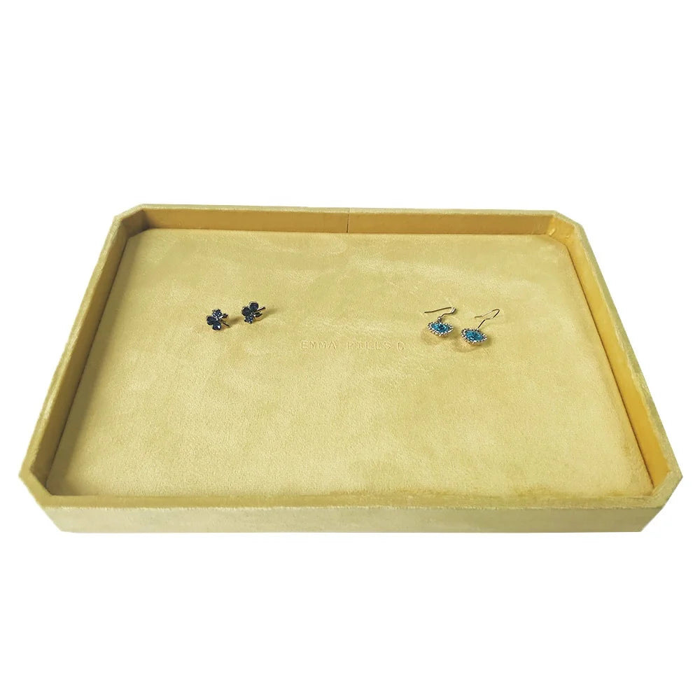 Octagon Yellow Plush Velvet Custom Blind Stamped LOGO Store Counter Jewelry Presentation Jewelry Display Tray