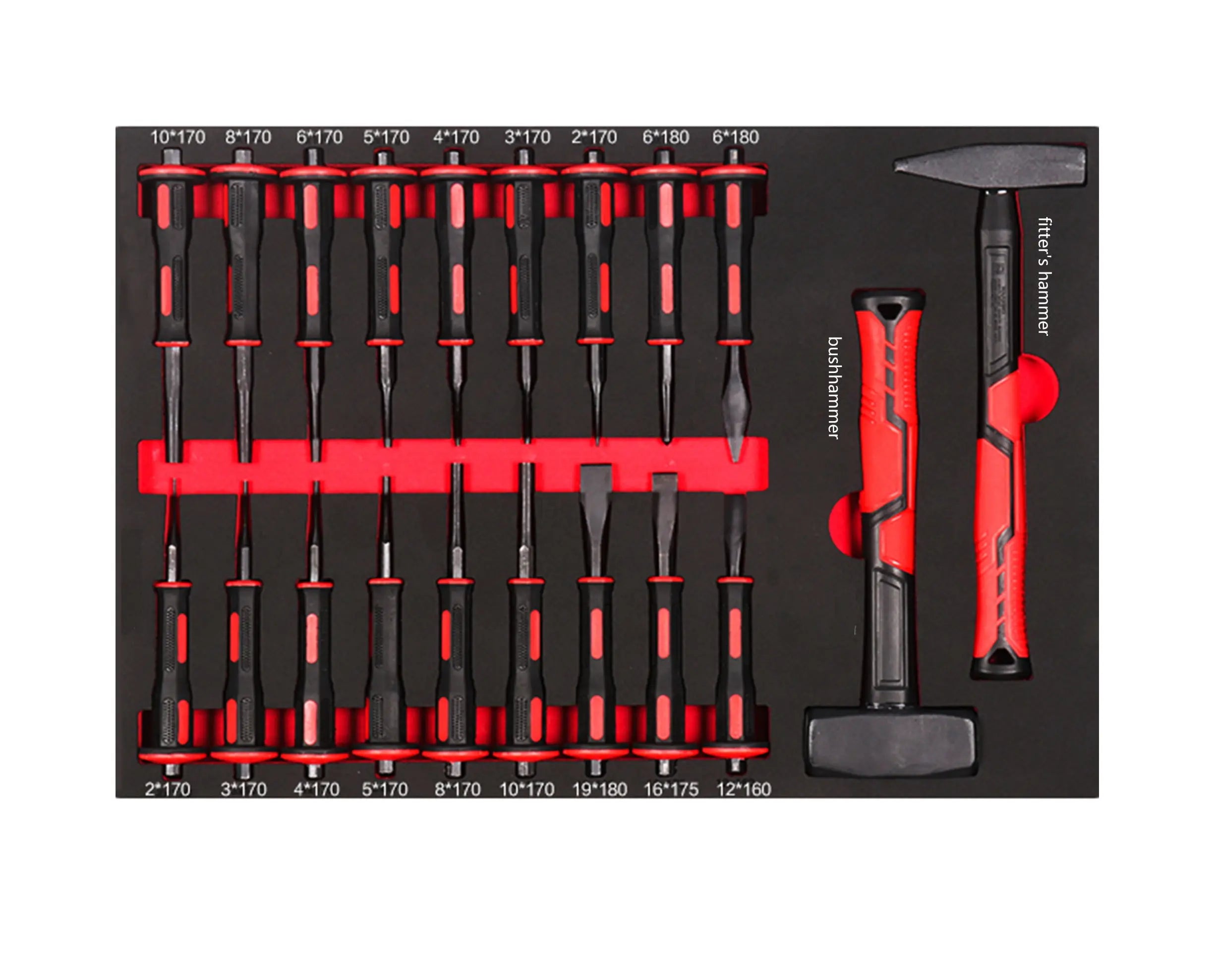 Professional SKY HAMMER OEM 20PCS Stone Hammer Pin Punch Conical Chise Punch Tool Set for Auto Repair in EVA Foam