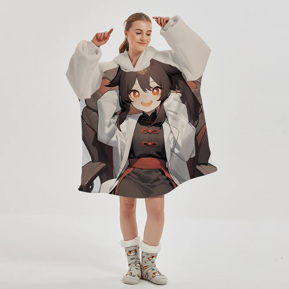 Original Factory Customized Design Sherpa Sweatshirt Wearable Hooded Oversized Custom Anime Hoodie Blanket