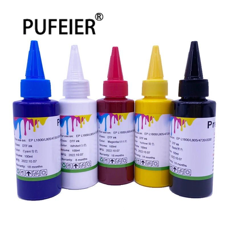 100ML DTF PET Film Heat Transfer Pigment Ink for Epson L1800 L805 XP600 P600 P800 DX5 DX7 WF4720 I3200 Inkjet Printer DTF Ink