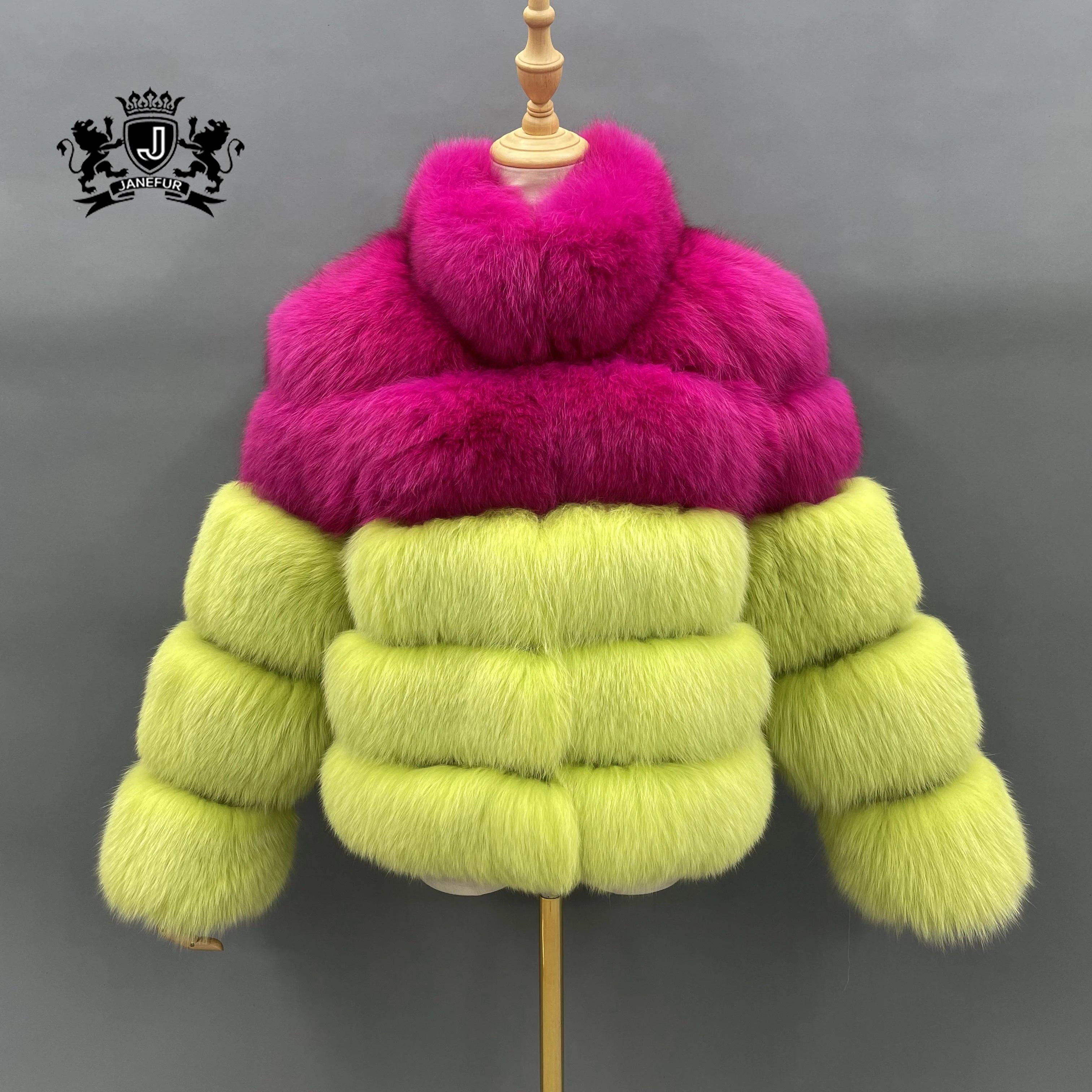 Women Wholesale Factory Price Loose Fox Fur Jacket Plus Size Five Sections Stand Collar Genuine Fox Fur Jacket