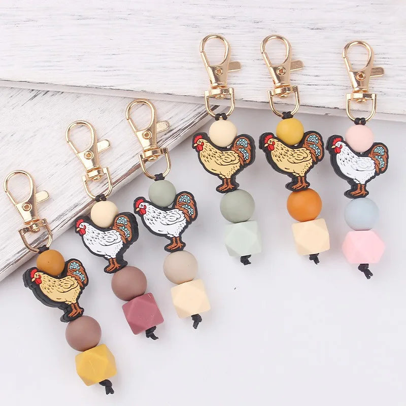 Chicken Focal DIY Cartoon Silicone Beads Keychain PU Beaded Bracelet Accessory Safe Pattern Including Pendant Bag Accessories