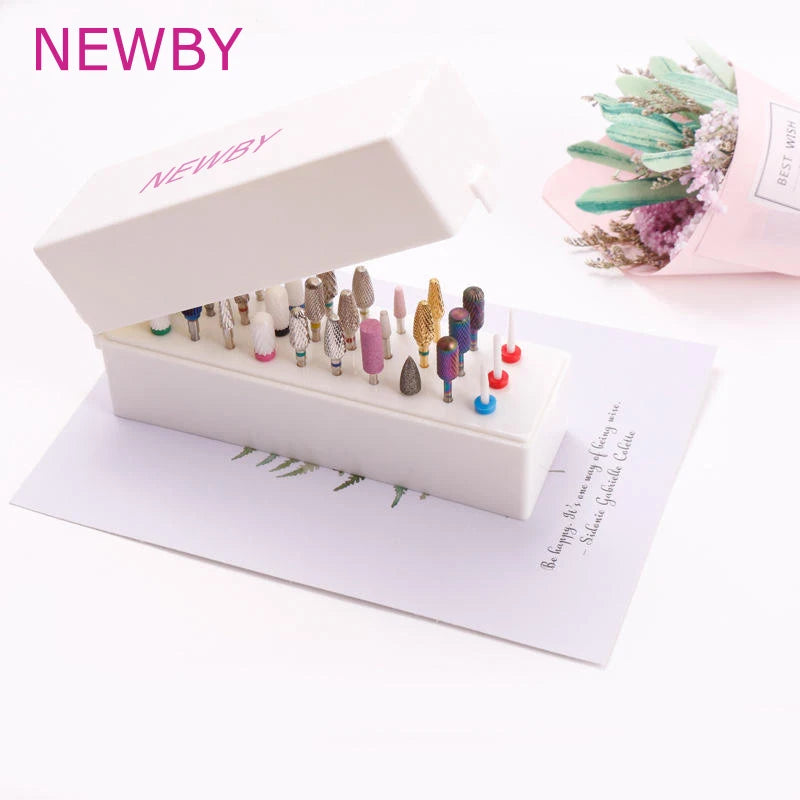 Newby Portable Plastic 30-Hole Nail Polish Tools Storage Display Box Case Container for Drill Bits Machine Nail Supplies