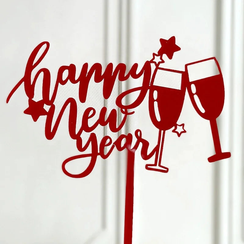 Cheap Happy New Year Party Cake Topper for Party Decorations Acrylic Happy Birthday Cheers Cake Topper Decoration