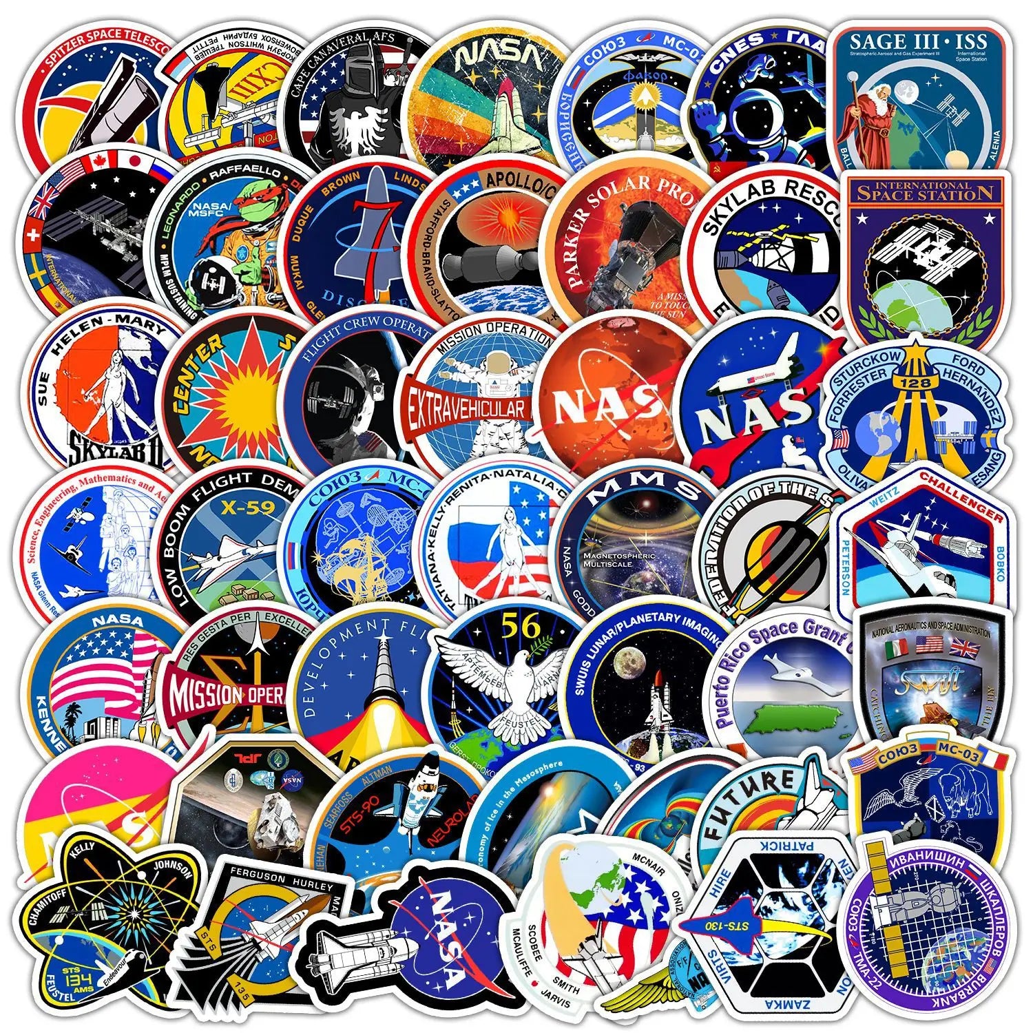 49PCS Cool space explorer rocket decals waterproof round astronaut nasa logo sticker