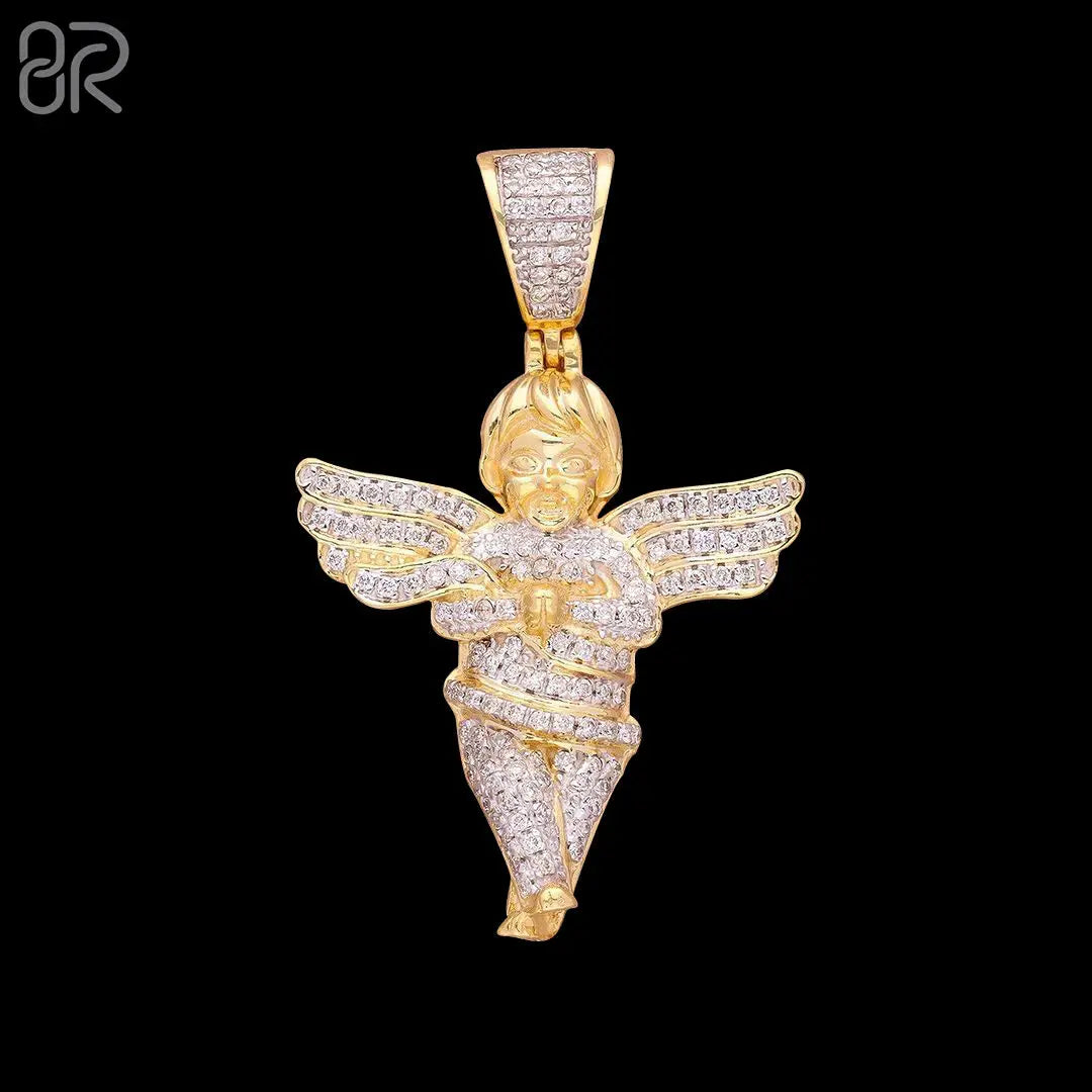 10k Solid Gold Moissanite Custom Angel Pendant Hot Sale Classic Pure Gold Moissanite Diamond Necklace Pendant