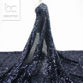 Hot Sale Navy Blue 3mm Sequins Nigeria Tulle Lace Fabric for Party