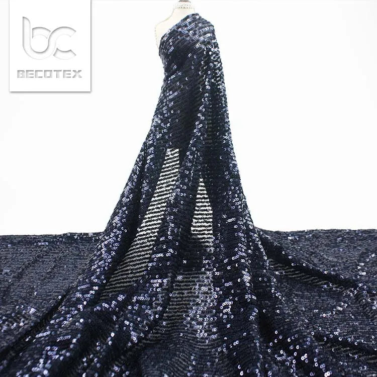 Hot Sale Navy Blue 3mm Sequins Nigeria Tulle Lace Fabric for Party