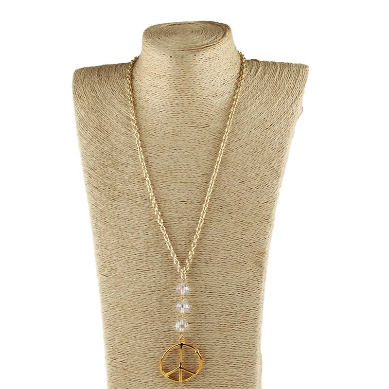 Fashion Women Good Gold Link Chain Global Glass Bead Punk Necklace Meatal Gourd Leaf Lip Flower Pendant Peace Necklace
