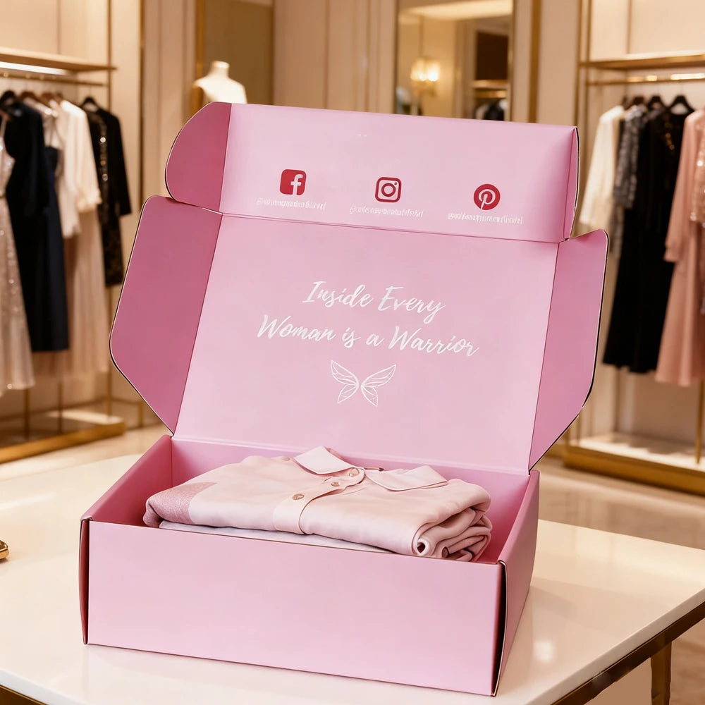 Manufacturer Custom Recyclable Corrugated Mailing Apparel Box Pink Paper Shipping Box for Clothes T-shirt Hoodies