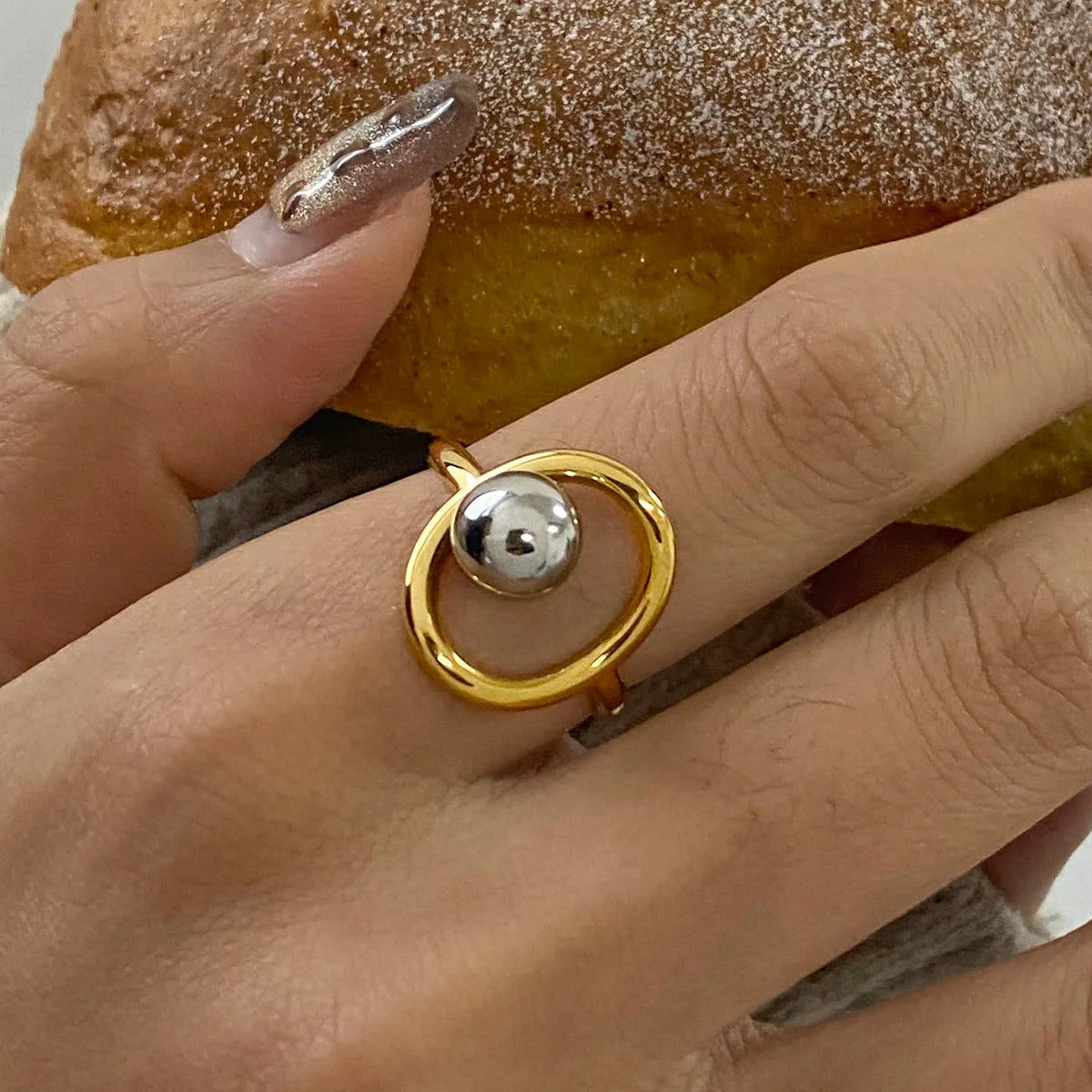 2025 Fashion Silver Beaded Rings 18K Gold Plated Ring Stainless Steel Open Ring For Women Girls