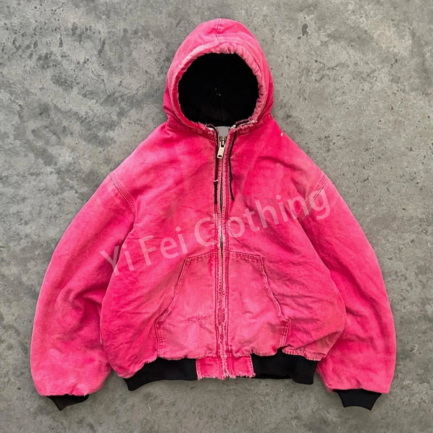 OEM Acid Wash Zip up Hoodie Manufacturer Patchwork Blank Sun Fade Vintage Distressed Hoodie