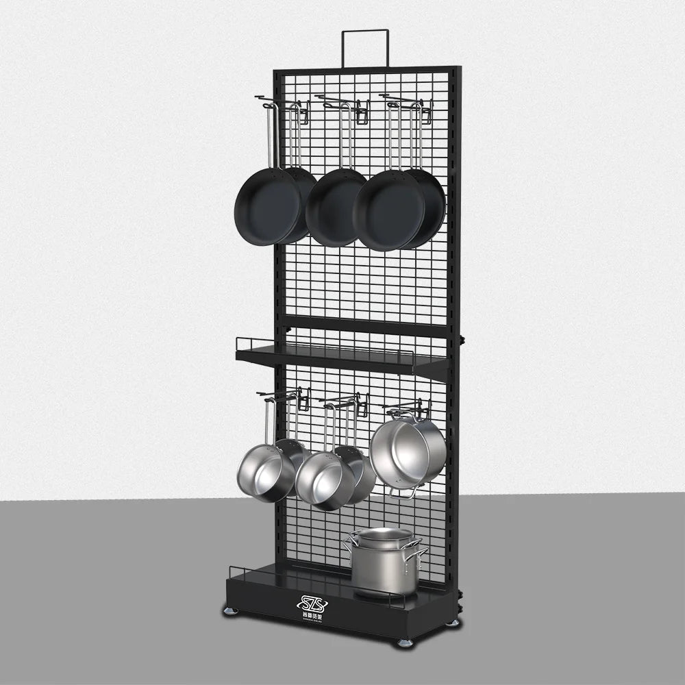 Kitchenware Display Rack Supermarket Kitchen Utensil Display Rack Metal Wire Display Rack With Hooks Supports Customization