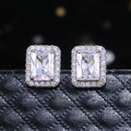 Huitan Hot Sale Simple Silver Plated Square Radiant Cut Crystal Moissanite Proposal Bridal Weeding Stud Earrings for Women