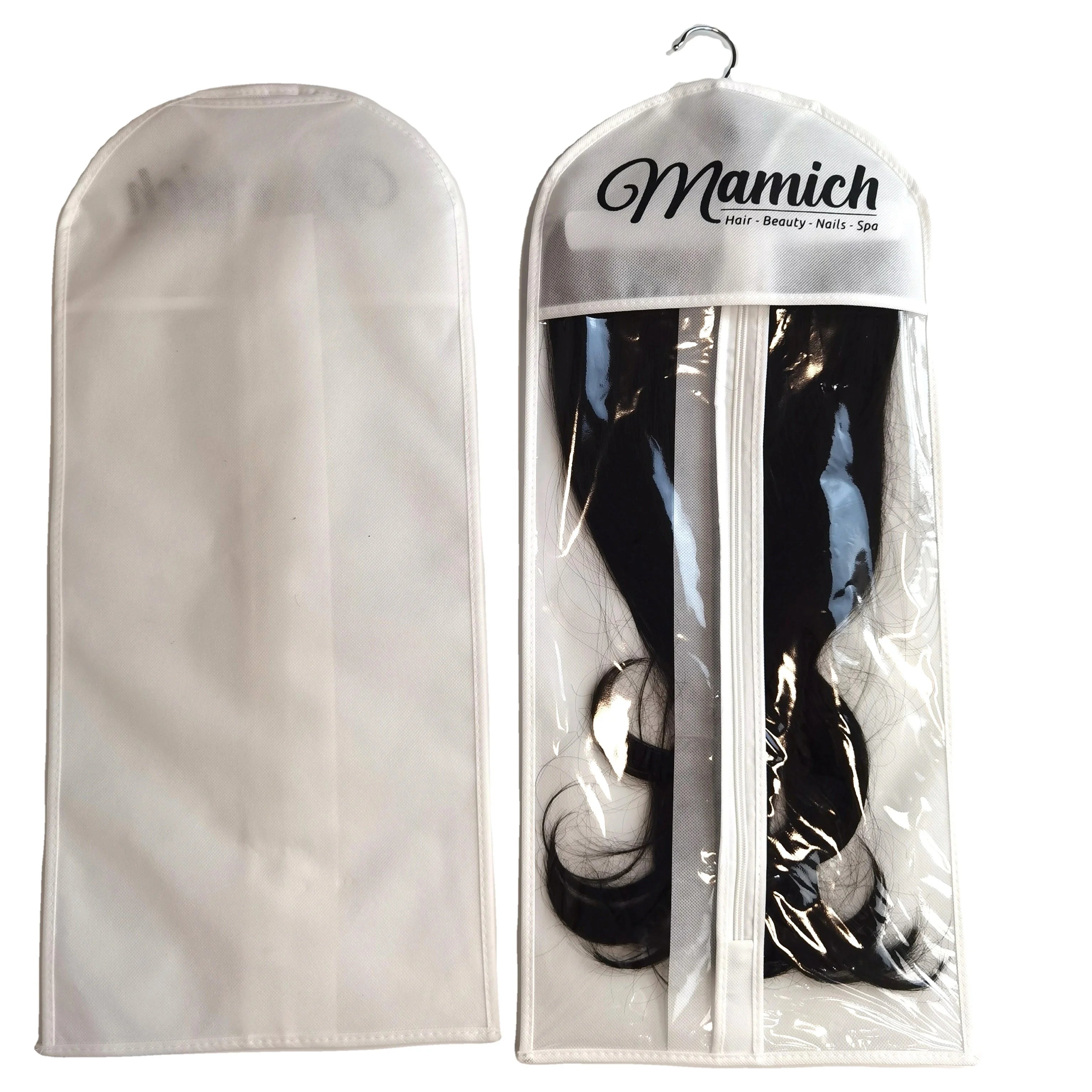 Dust Bag for Packing Human Hair Weft  Ponytail Hair Extension Package Bag with Hanger Accept CustomizedPVC