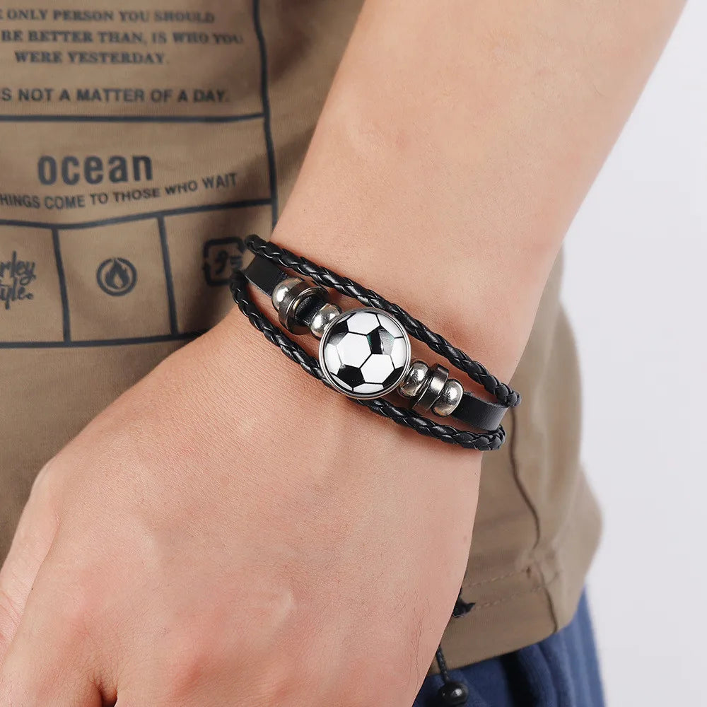 Personalized Beaded Soccer Fan Bracelet: Unique Leather Wristband for Football Enthusiasts -  Gift and Sporty Wristband
