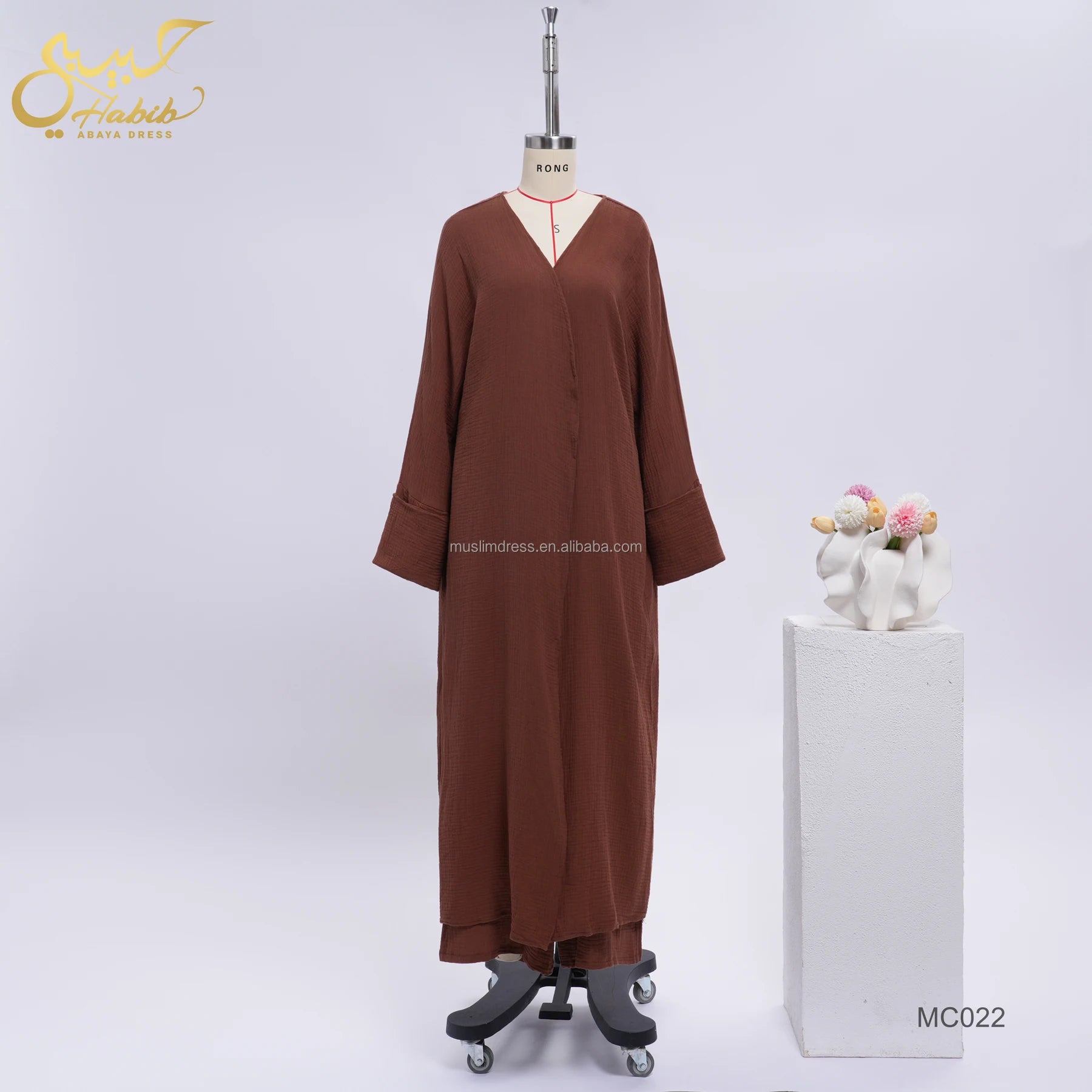 2026 Habib Ladies Abaya Set Solid Color Modern Style Outer Abaya and Pants Two Pieces Open Abaya Set Islamic Clothing