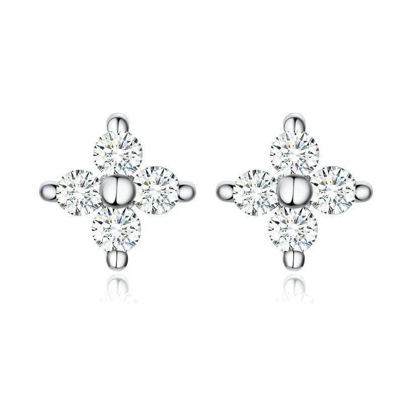 OAHLAN Fine Jewelry Round Cut Zircon 925 Sterling Silver Zircon Stud Earrings Flower Earrings for Women