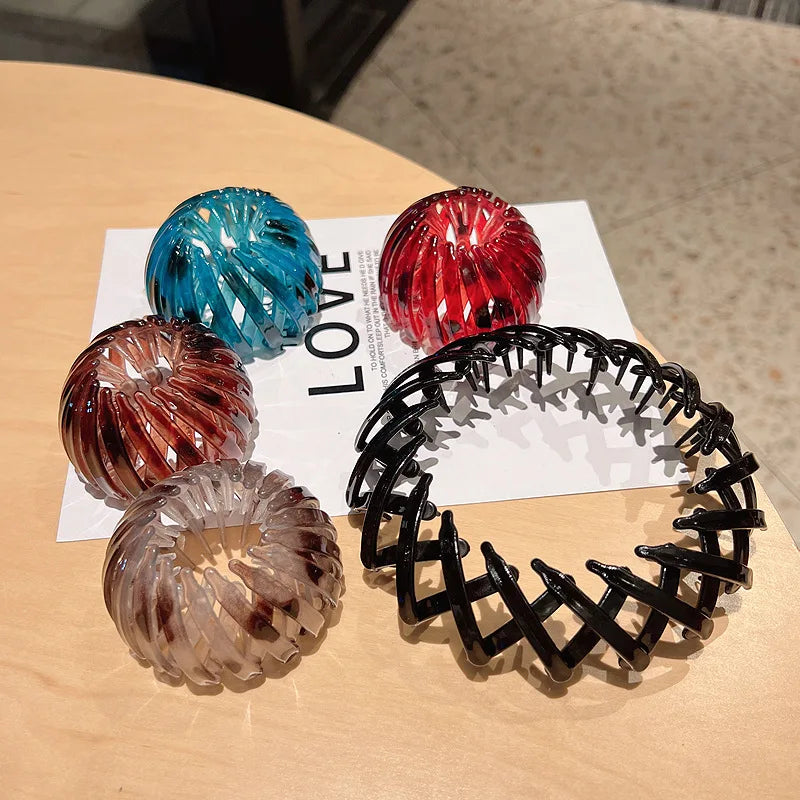 Retractable Bird Nest Back Head Ponytail Buckle Hair Clips Band Fashion Ornament Hair Claw Catch Resin Hairpin