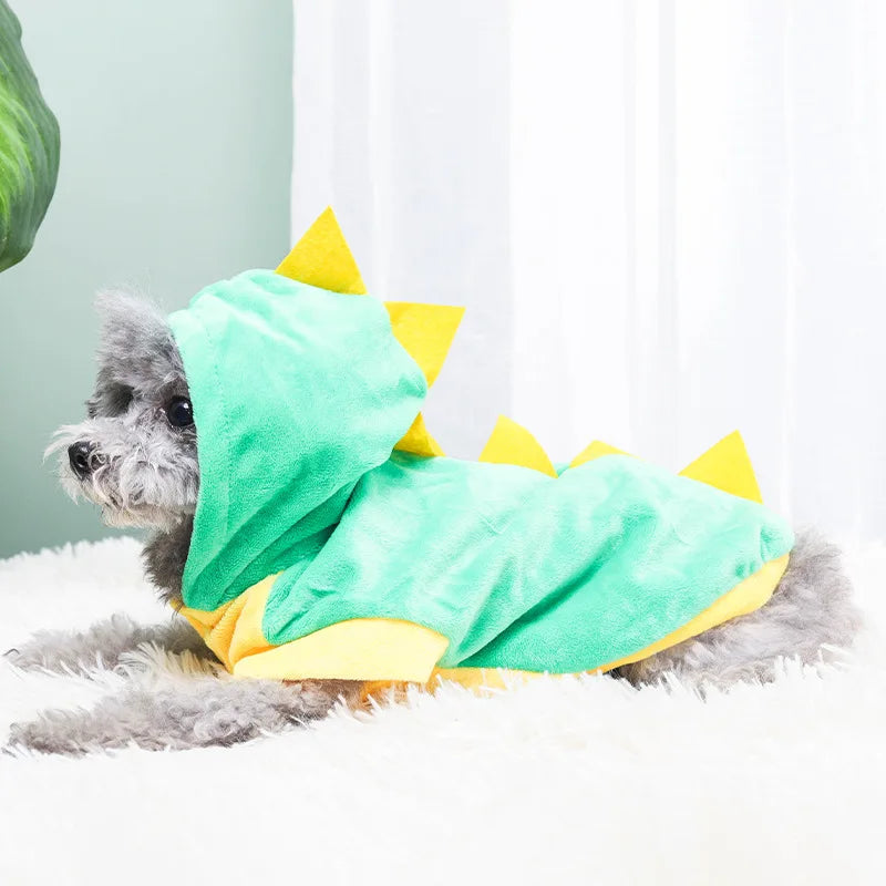 Pet Dog Hoodie Autumn and Winter Warm Fleece Dog Clothes Dinosaur Transformation Hooded Coat Clothing Wholesale