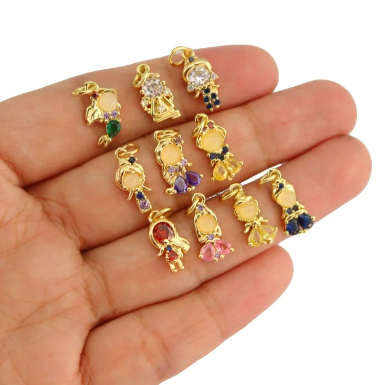 CZ8785 Fashion Little Small Mini Tiny 18k Gold Plated Fairy Tales Zircon CZ Micro Pave Princess Figure Mermaid Girl Charms