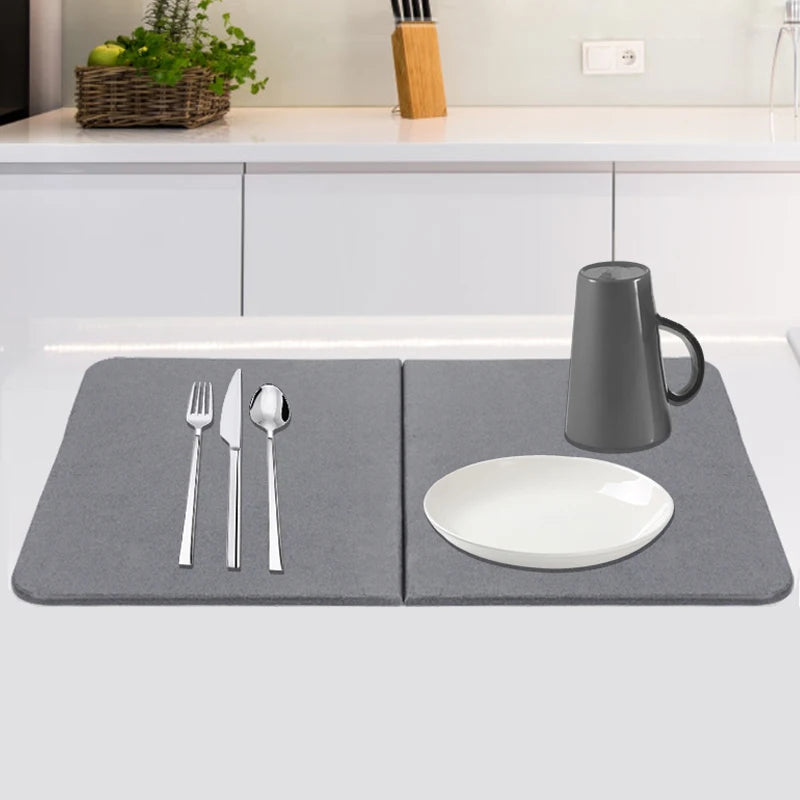 Tabletex Foldable Stone Dish Drying Mat for Kitchen Eco-Friendly Diatomaceous Earth Mat With Non-Slip Pad