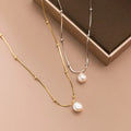 Fashion Jewelry 925 Sterling Silver Natural Real Single Pearl Round Beads Golden Balls Gold Plated Necklaces for Women