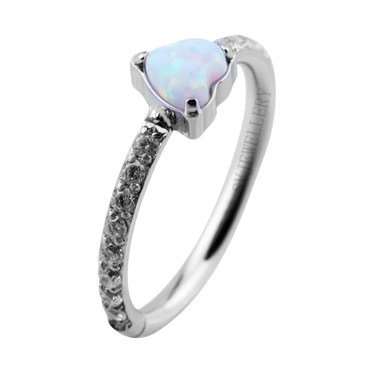 Opal Heart Clicker Segment Nose Ring Hinged Hoop Earring for Helix Cartilage Rook Body Jewelry Claw Setting Weddings Engagements