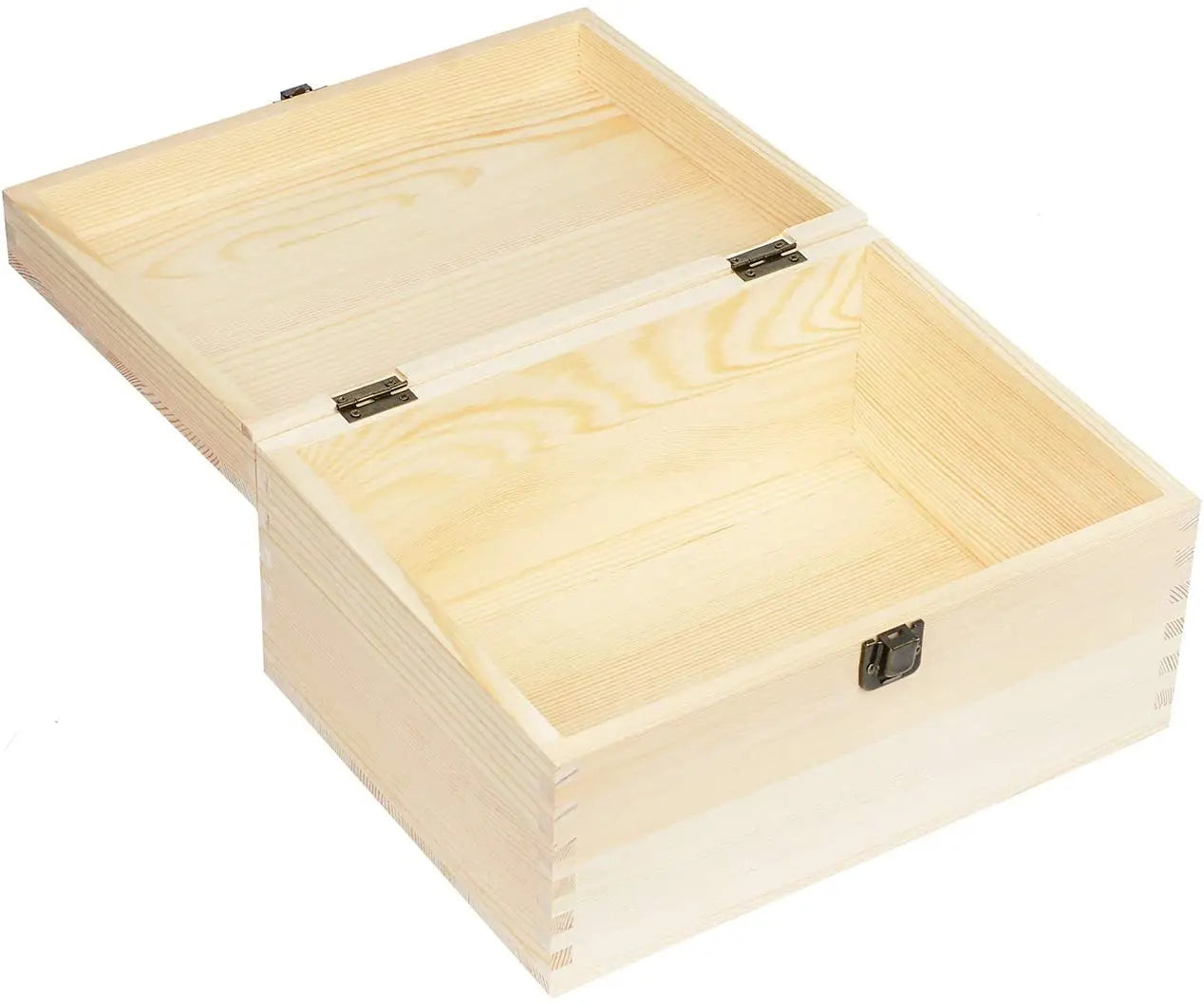 TaiLai Extra Large Rectangle Unfinished Pine Wood Box Wooden Craft Box DIY Craft Stash Boxes with Hinged Lid and Front Clasp
