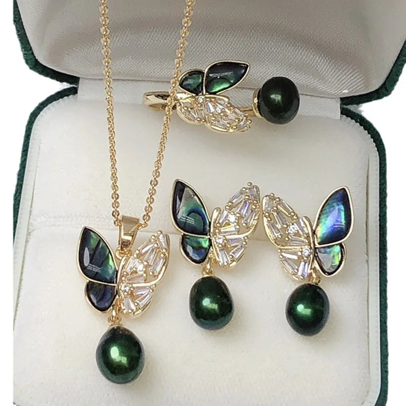 Wholesale Delicate Mother of Pearl Shell Colorful Butterfly Jewellery Freshwater Pearl Necklace Sweet Earrings Fashion Jewelry S