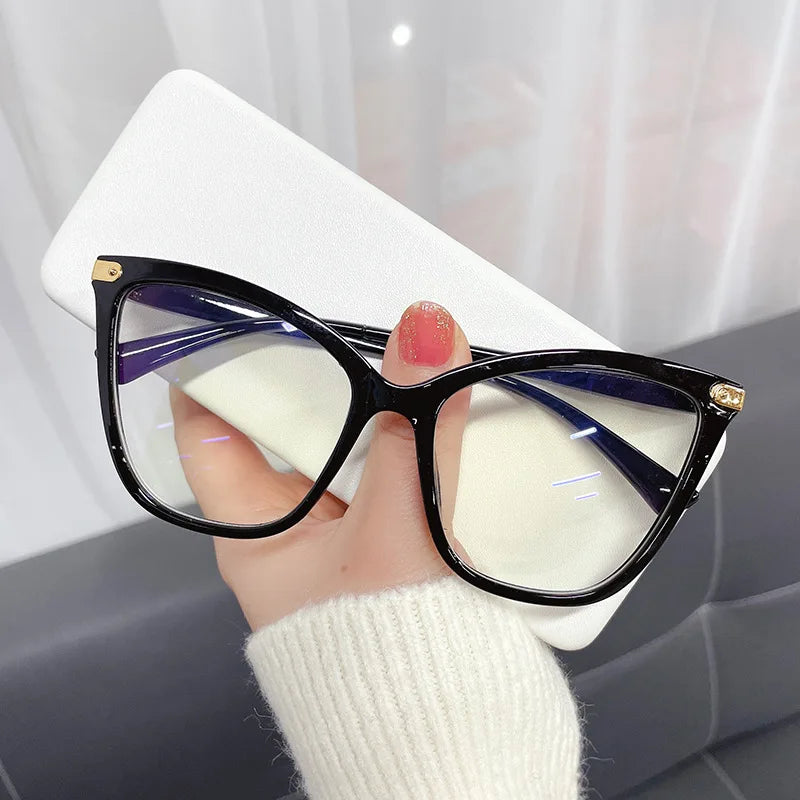 Spectacle Frame Retro Large Frame Flat Mirror Fashion Metal Decoration Anti-blue Light Glasses