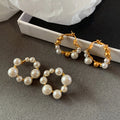 French Vintage Round Gold Ball Set Zirconia Pearl Hoop Earrings for Woman Fashion Jewelry Custom