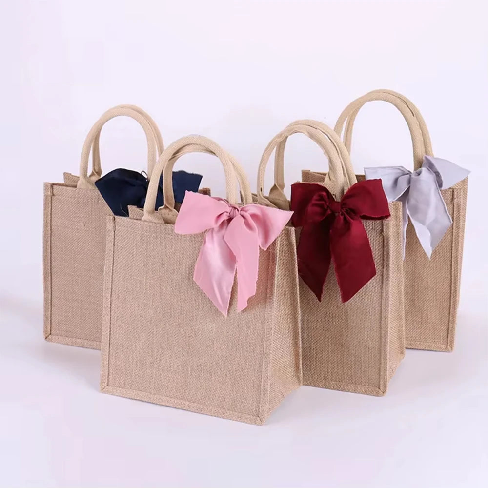 Personalized Wholesale Bridesmaid Gift Long Plain Jute Beach Bag Tote Bag with Custom Printed Logo