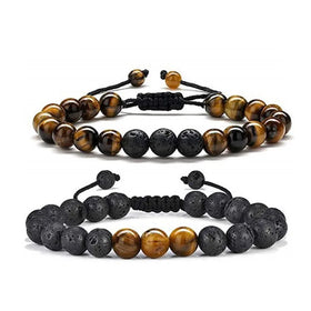 Men's Fashion Crystal Beaded Bracelet Natural Tiger Eye Lava Rock Stones Anxiety Charm Bracelet for Gifts Weddings Plastic