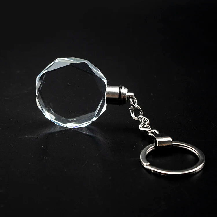 Factory Wholesale Blank Raw Crystal Glass Keychain Custom 3d logo Octagon Crystal Glass LED Lights Keychain With Gift Box