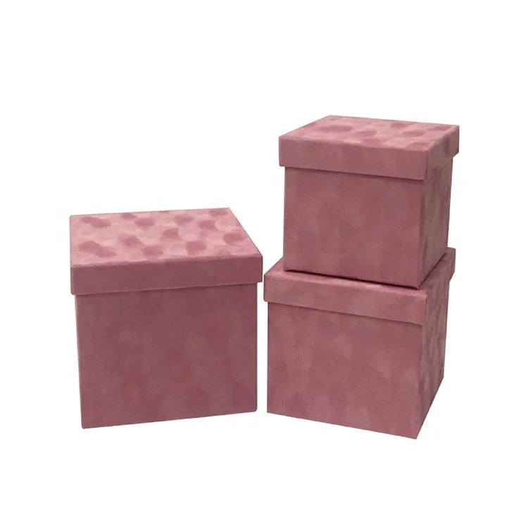 Chengruo Hot Sale Stock 3 Piece Square Box Packaging Materials Velvet Cloth Appearance Flowers Gift Packing Boxes