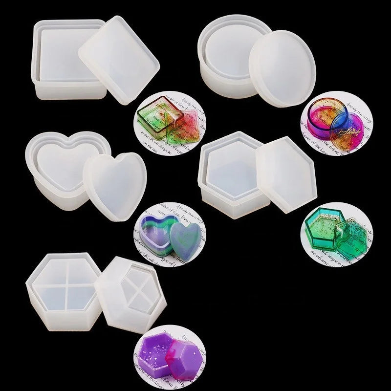DIY Crystal Drop Rubber Placing Mold Round Square Heart Shape Hexagonal Storage Box Silicone Mold