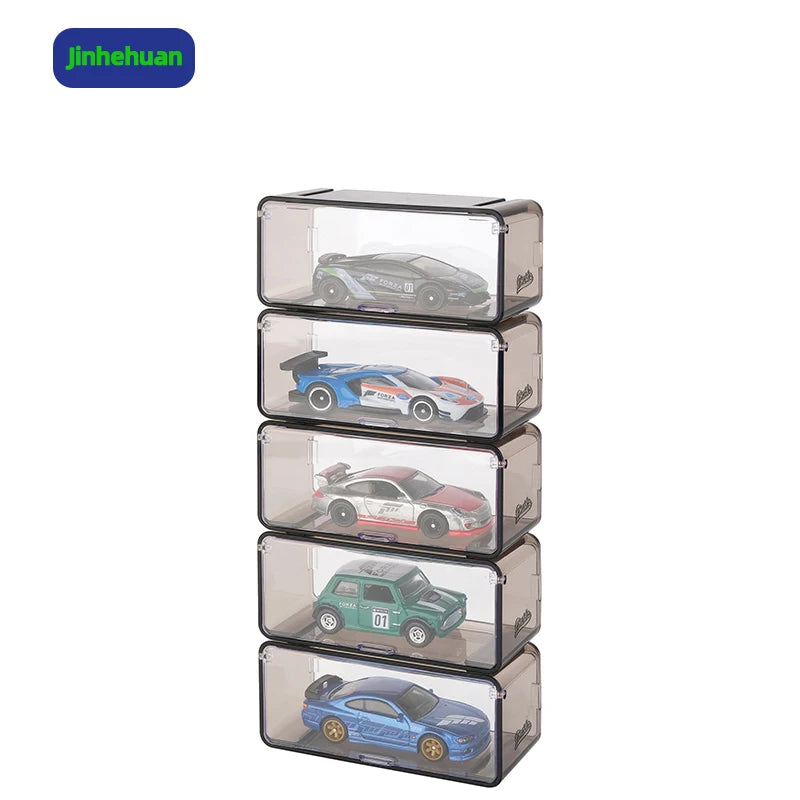 1/64 Diecast Car Model Display Case Stackable Transparent Gray Dustproof Collection Plastic Box DIY for Kids Toys