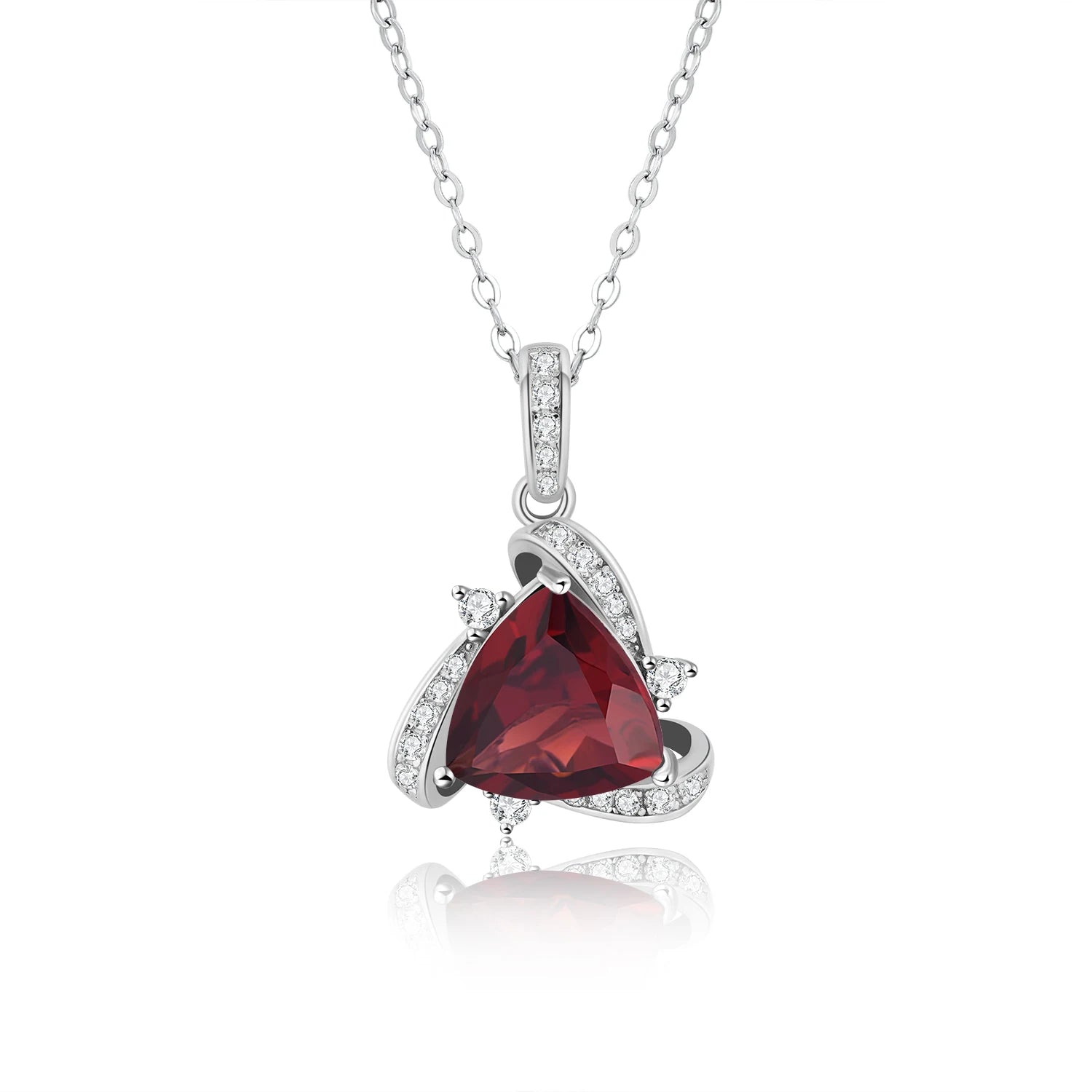 YBO S925 Sterling Silver Fine Jewelry New Design Natural Red Garnet Gemstone Necklaces Trendy Triangle Pendants Rhodium/Gold
