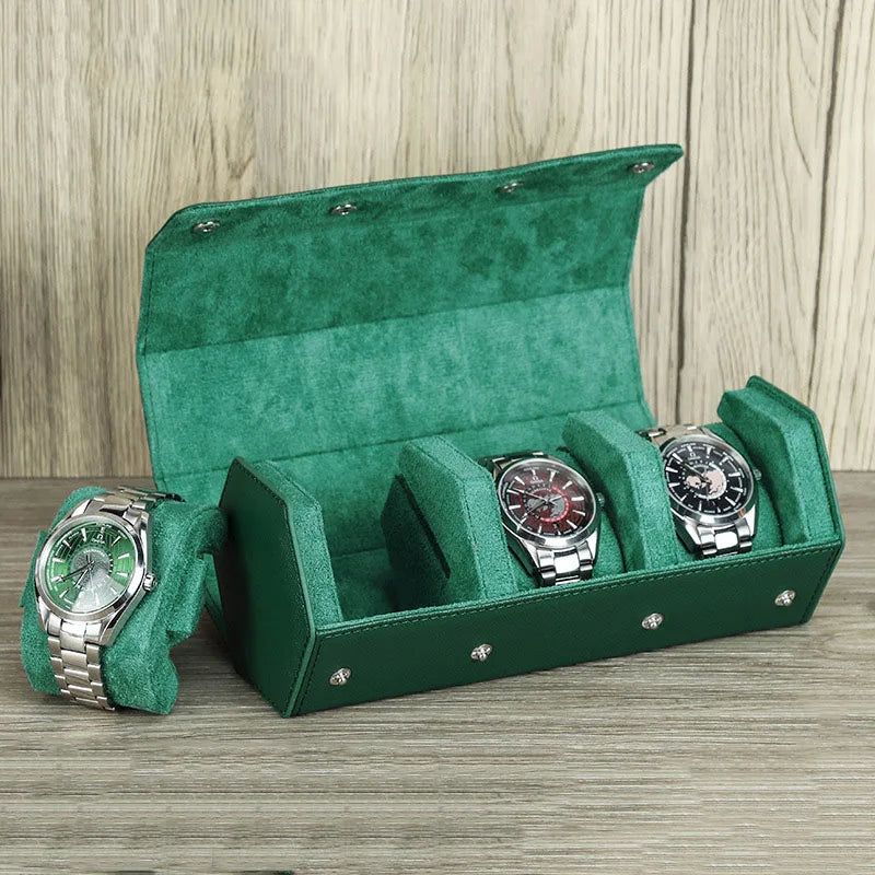 Customize Sliding Pillow Genuine Leather Watch Packaging Storage Display Travel Portable Hexagonal Saffiano Leather Watch Box
