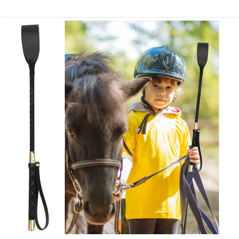 Quick Shipping Leather Horse Whip Equestrianism 18 Inch Black Riding Horsewhip Horse Crop Double Slapper Horse Whip