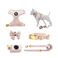 Customised Bling Dog Collar Harness Leash Pink Harness Set Luxury Velvet Dog Harness Custom Logo Adjustable With Metal Buckle
