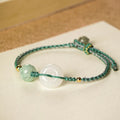 Fine White Jadeite Men Women 16mm Peace Buckle Bead Weave Green Rope Bracelet Luck Happiness Charm Bracelet