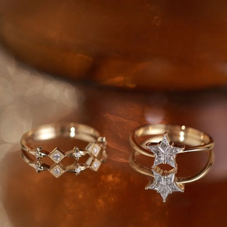 Ruyi Jewelry 18K Real Gold Lab Grown Diamond Star Meteor Original Design Round Cut Custom Jewelry Women Everyday Wear Rings